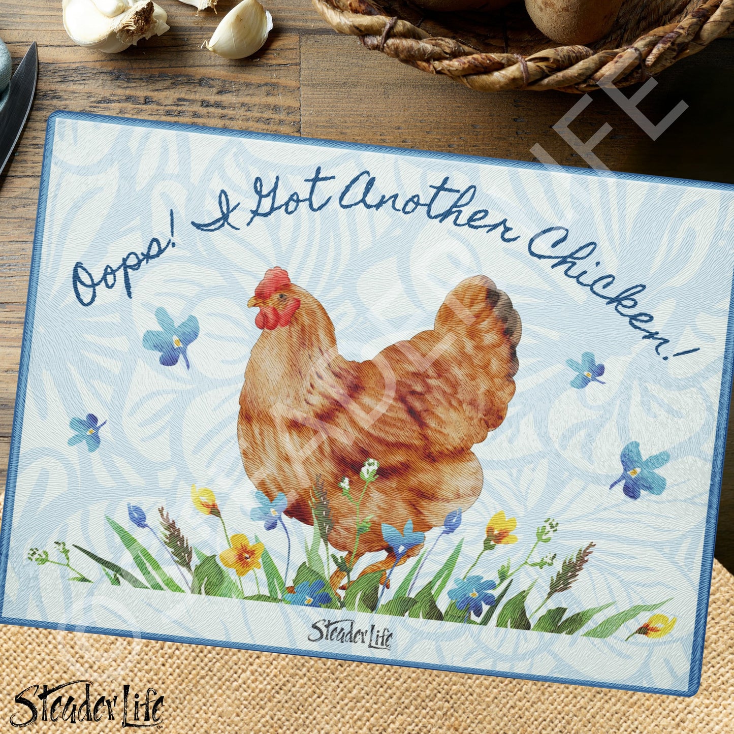 Oops Another Chicken - Large Glass Cutting Board