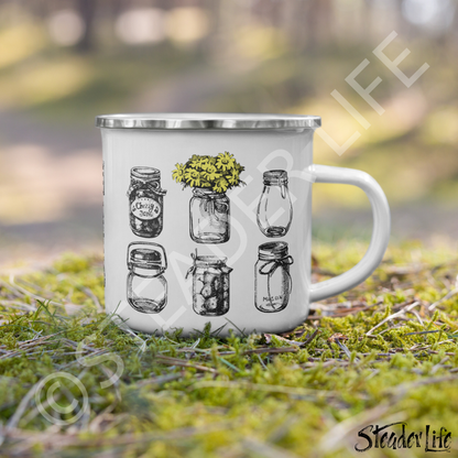 Mason Jars Yellow Flowers - 12 oz Enamel Camp Mug
