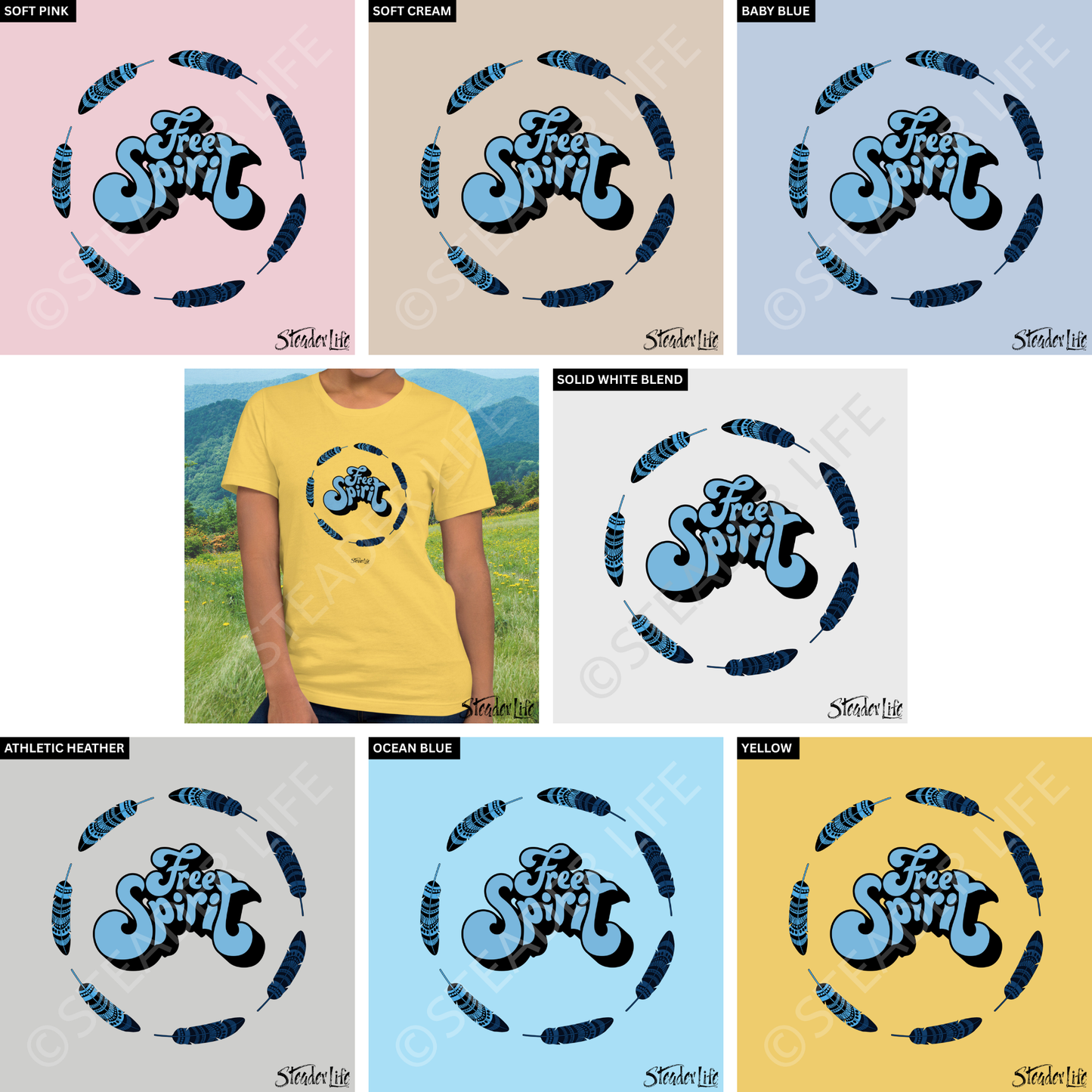 Free Spirit Blue Feathers - Women's Tee