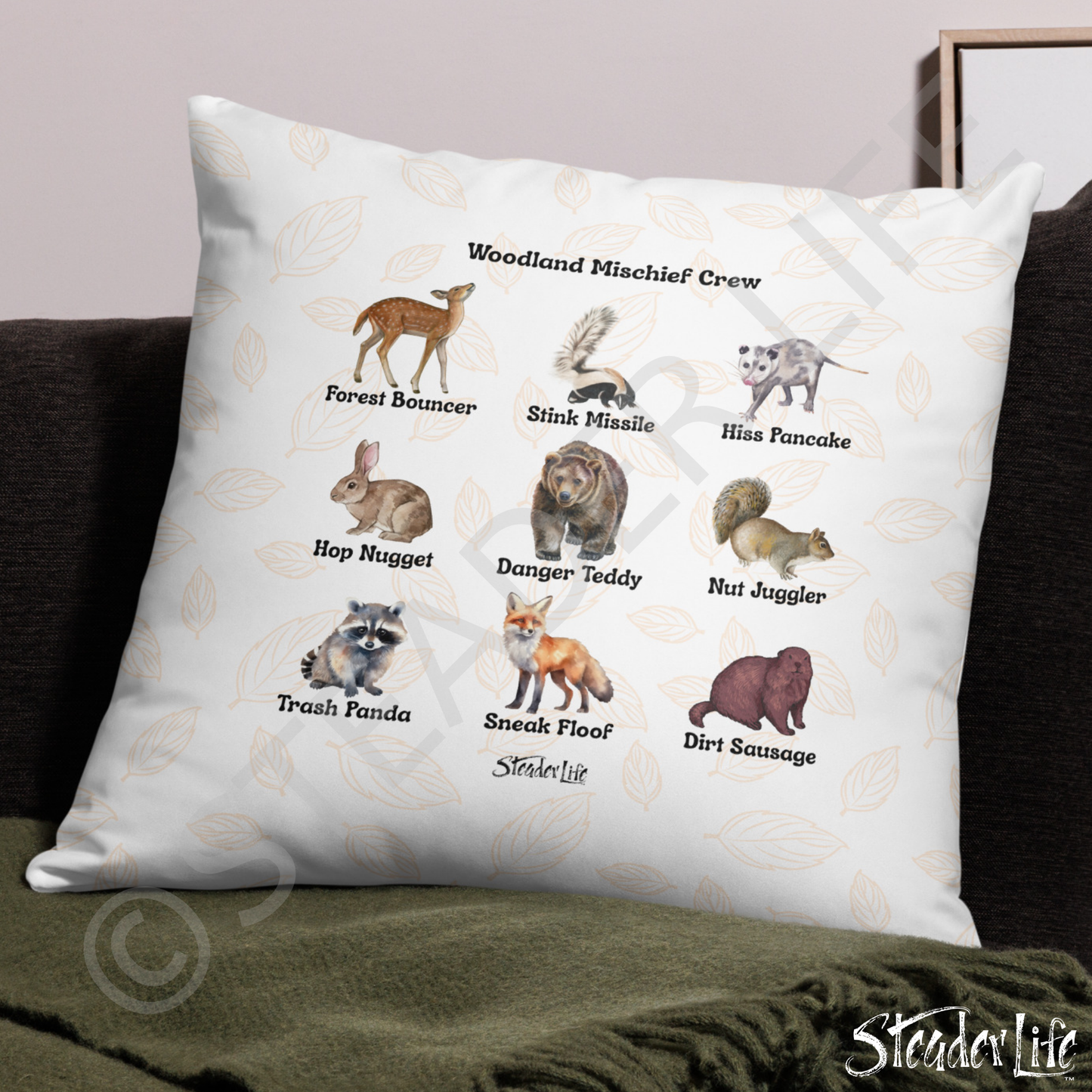 Woodland Mischief Crew - Basic Square Throw Pillow AOP