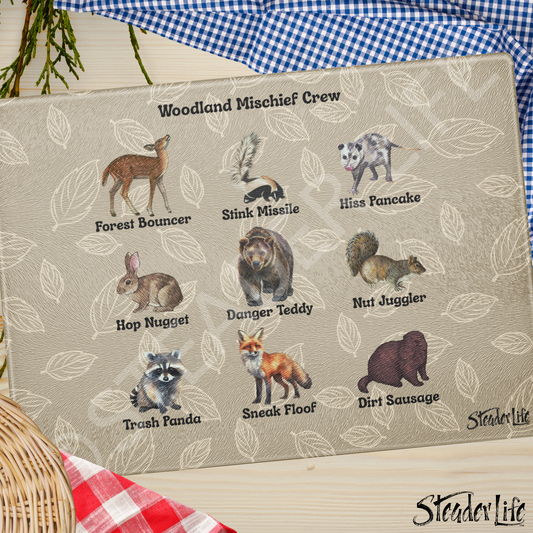 Woodland Mischief Crew - Large Glass Cutting Board