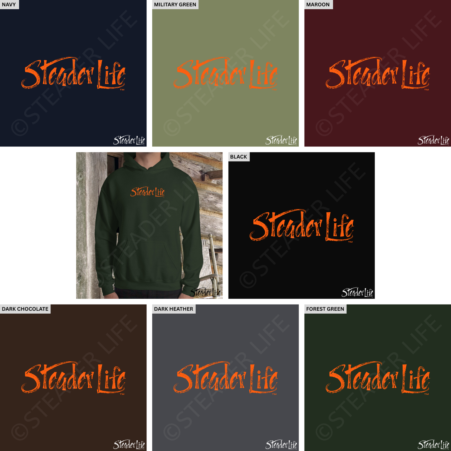 Steader Life™ Blaze Orange Logo - Dark Men's Hoodie