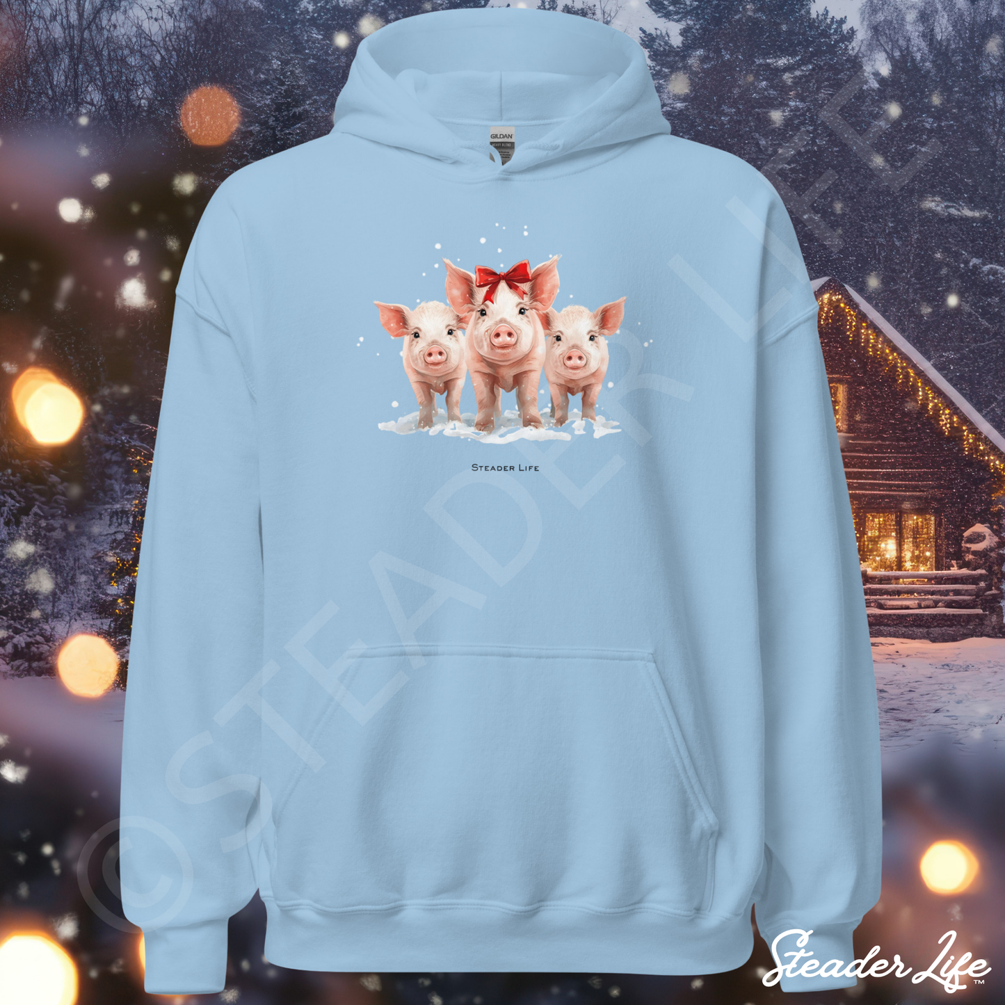 Red Bow Snow Pig Trio - Women's Hoodie