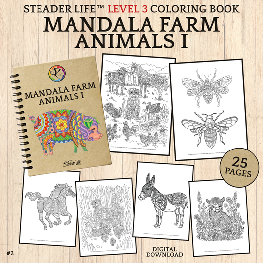 Mandala Farm Animals I - Level 3 Coloring Book Download