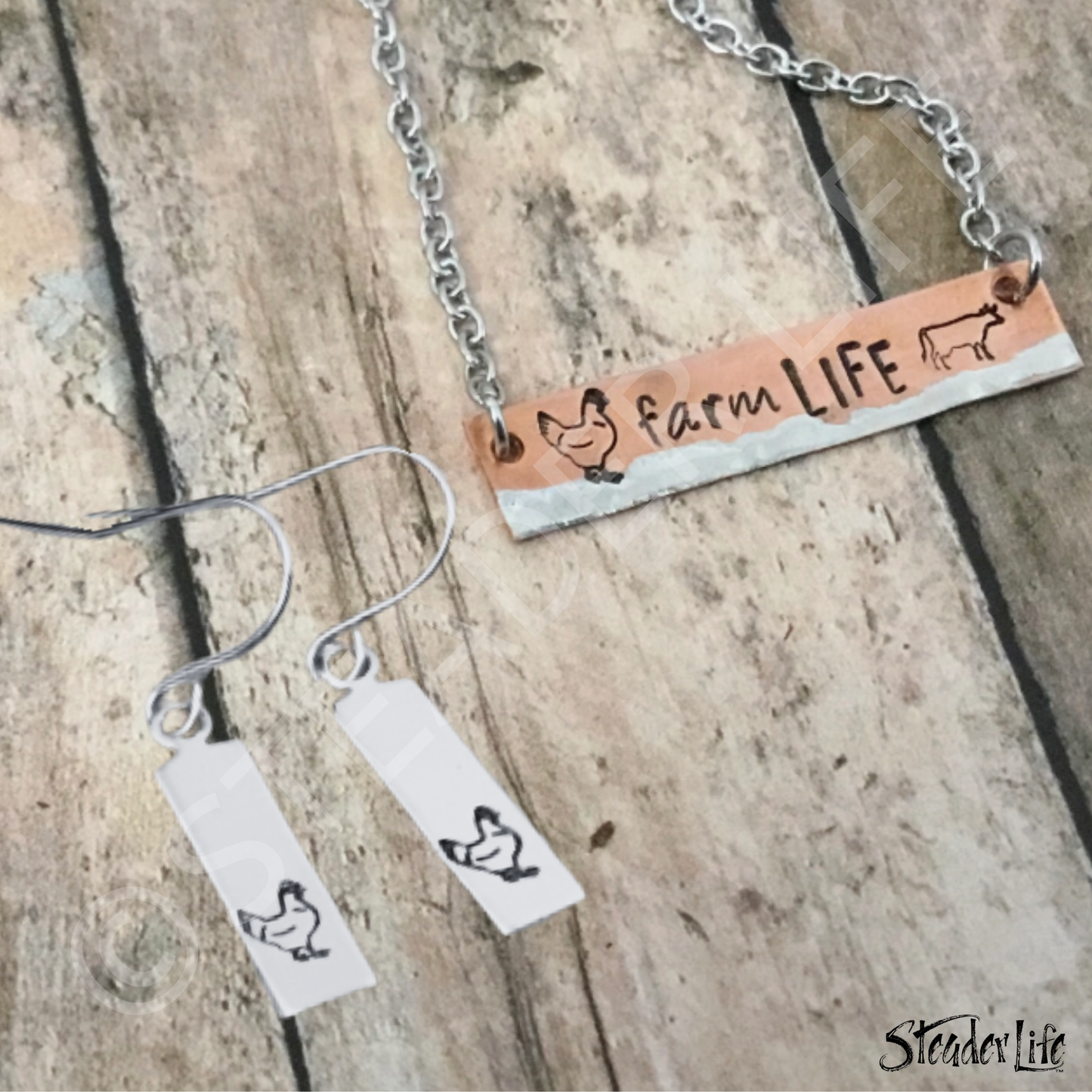 Farm Life Mixed Metal Bar Earrings & Necklace Set